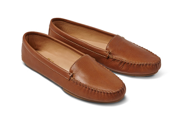 Duck leather loafers in cognac - product angle shot