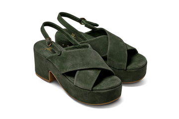 Dunlin suede crossover strap platform heeled sandals in ivy - product angle shot