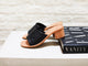Emerald block heel leather sandal in black