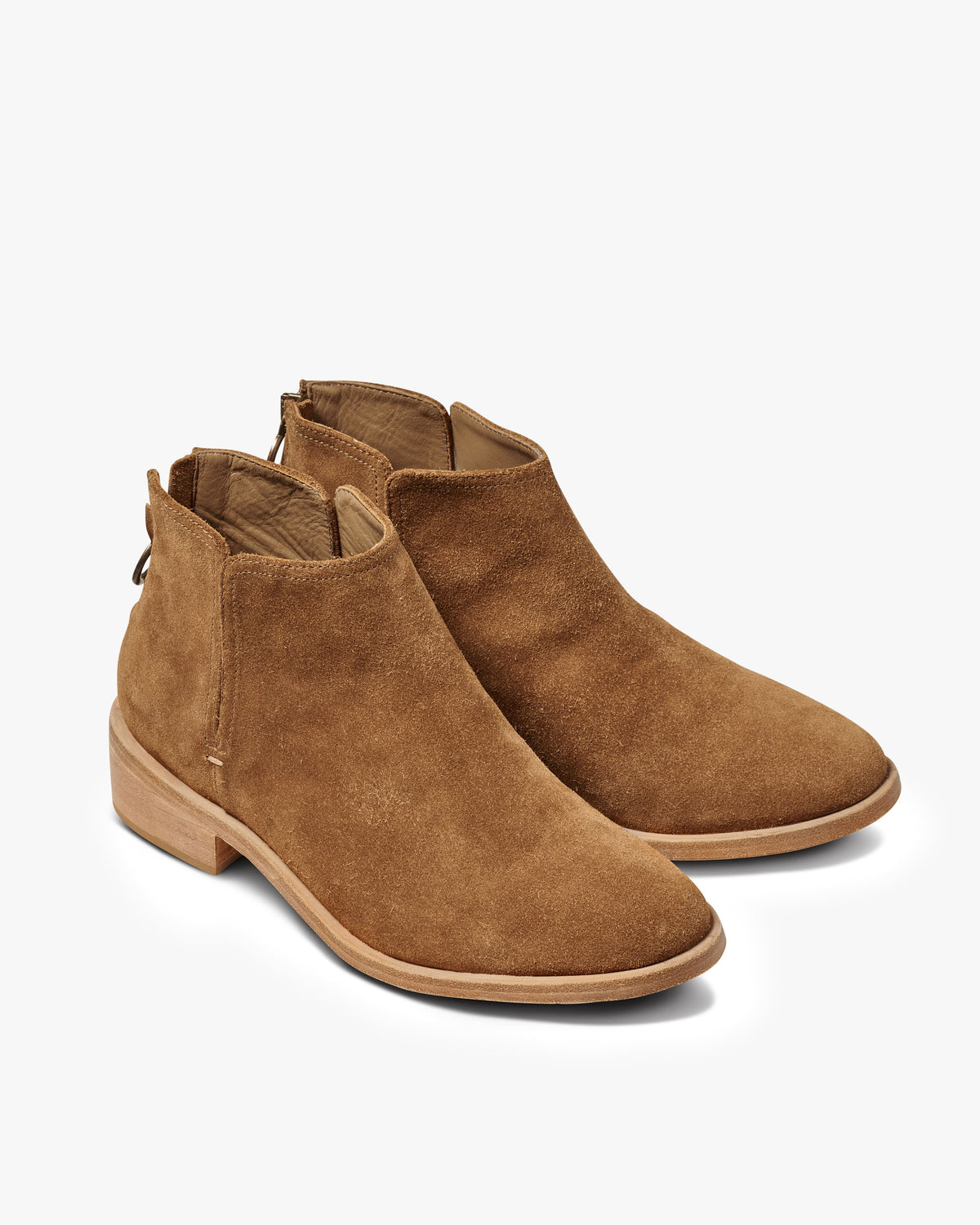 Falcon suede ankle booties in chestnut - product angle shot