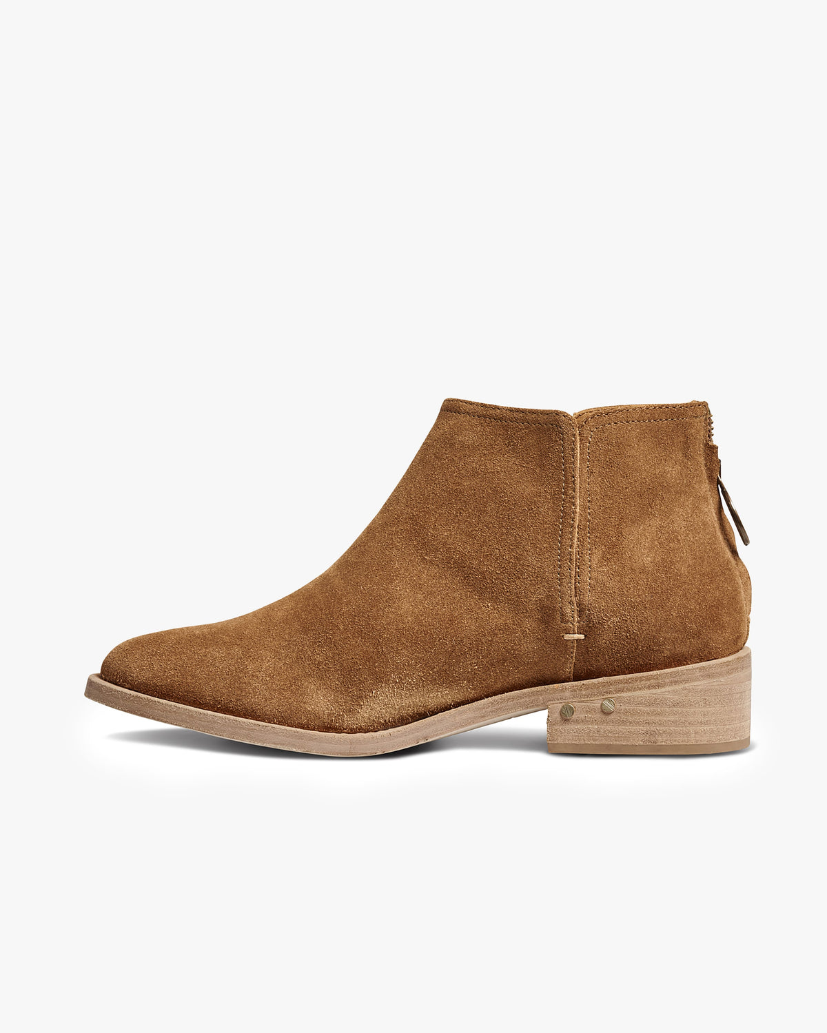 Falcon suede ankle booties in chestnut - product side shot