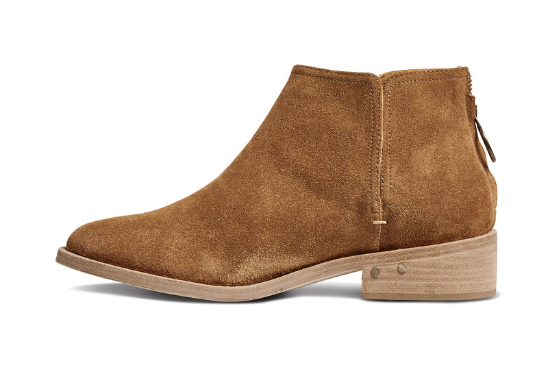 Falcon suede ankle booties in chestnut - product side shot