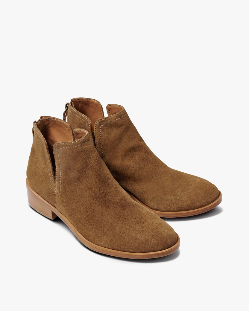 Falcon suede ankle booties in chestnut - product angle shot