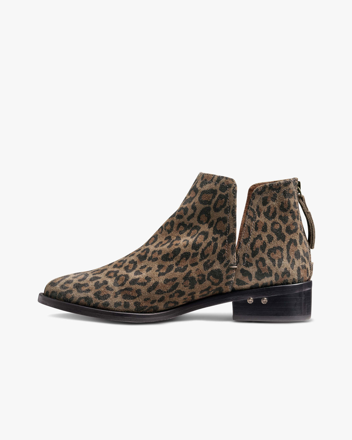 Falcon suede booties in leopard - product side shot