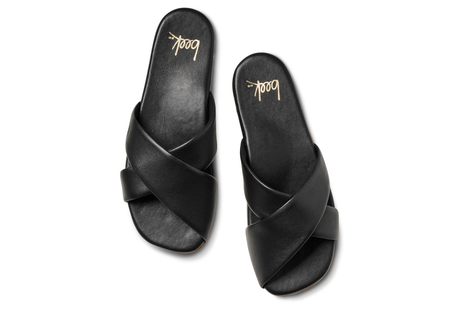 Fernbird leather slide sandals in black - product top shot