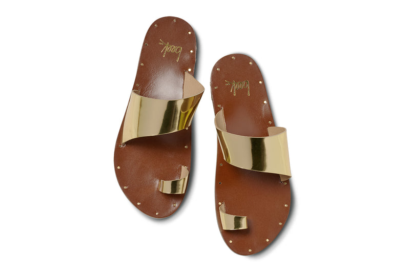 Finch leather toe-ring sandal in high shine gold - product top shot