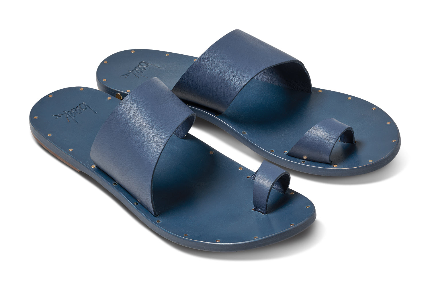 Finch leather toe-ring sandal in navy - product angle shot