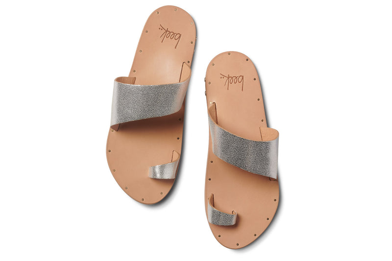Finch leather toe-ring sandals in silver/beach - top shot