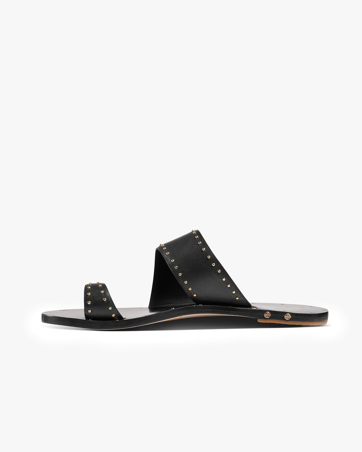Finch Stud leather studded toe-ring sandal in black - product side shot