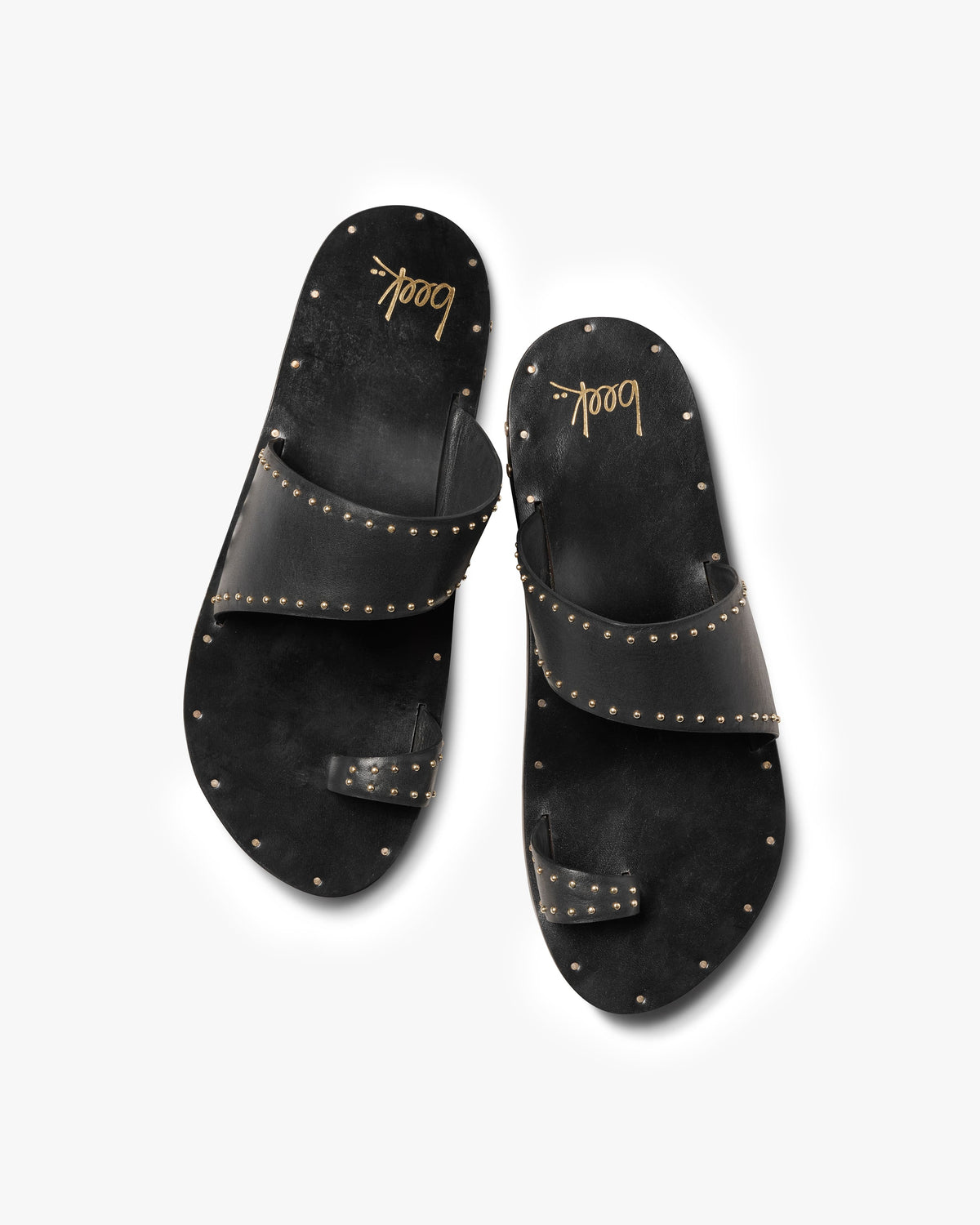 Finch Stud leather studded toe-ring sandal in black - product top shot