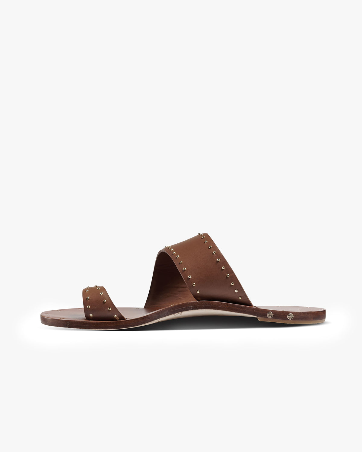 Finch Stud leather studded toe-ring sandal in tan - product side shot