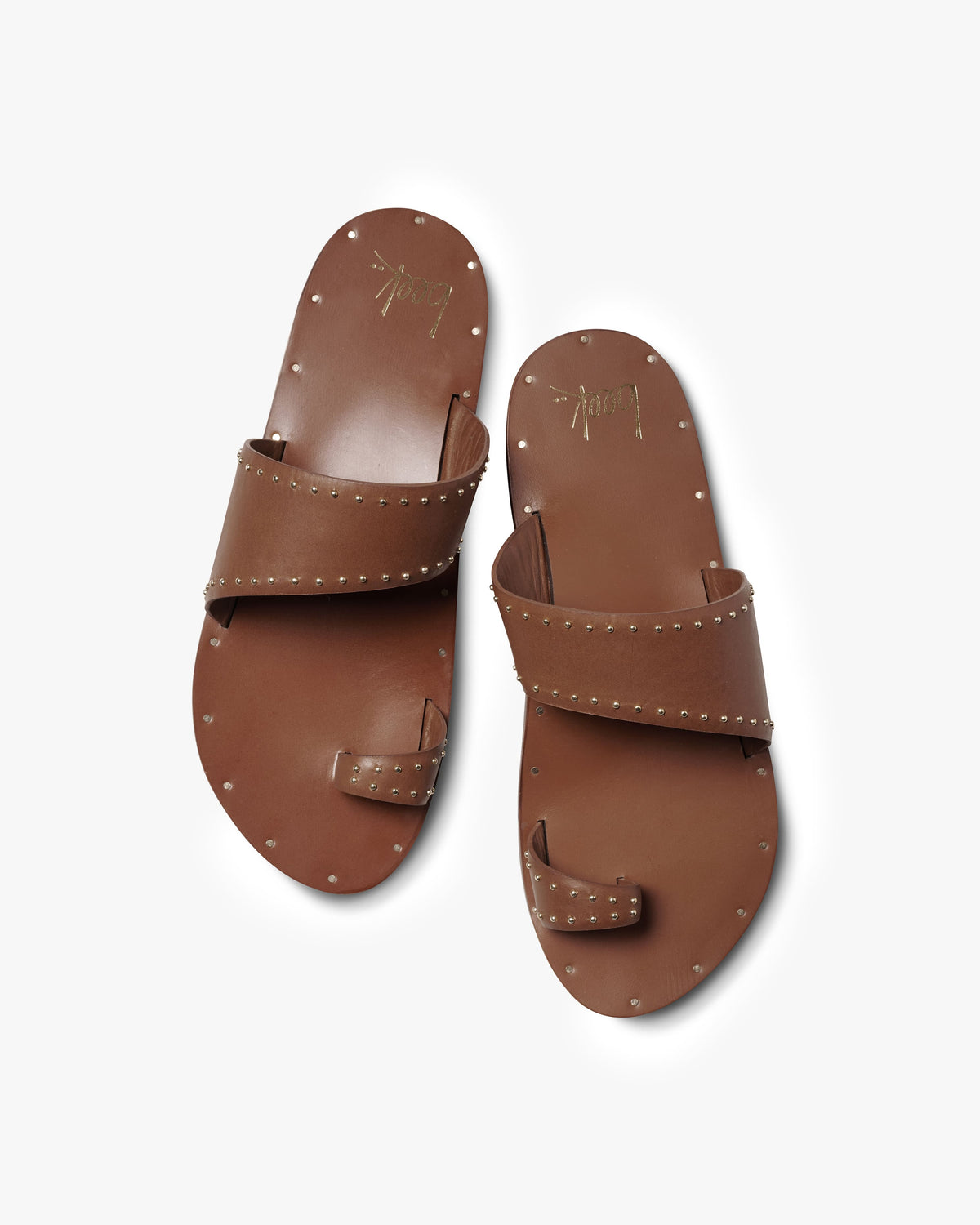 Finch Stud leather studded toe-ring sandal in tan - product top shot