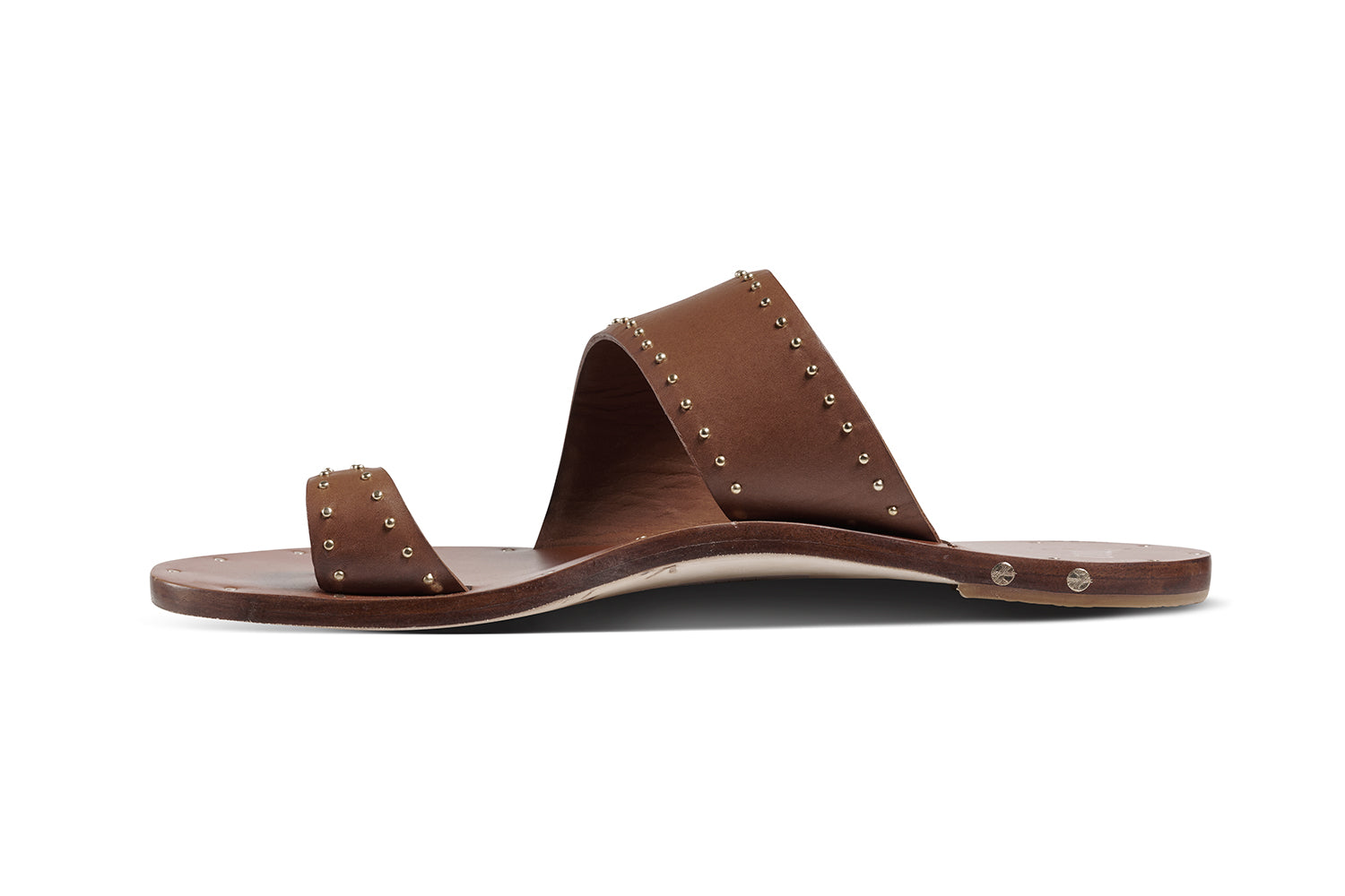 Finch Stud leather studded toe-ring sandal in tan - product side shot