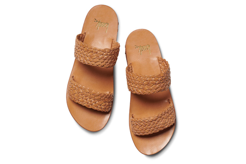 Flicker woven leather sandals in honey - top shot