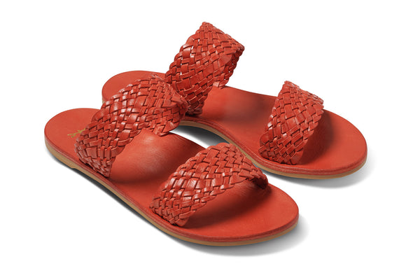 Flicker woven leather sandals in red - angle shot