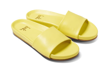 Gallito leather slide sandals in celery - angle shot