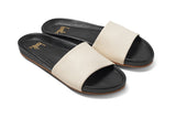 Gallito leather slide sandal in eggshell/black - angle shot
