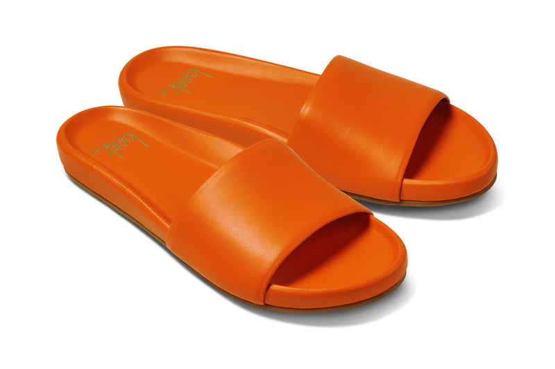 Gallito leather slide sandal in flame - product angle shot