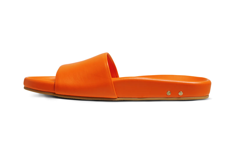 Gallito leather slide sandal in flame - product side shot