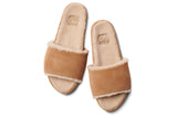 Gallito Más Shearling suede slide sandal in almond - top shot