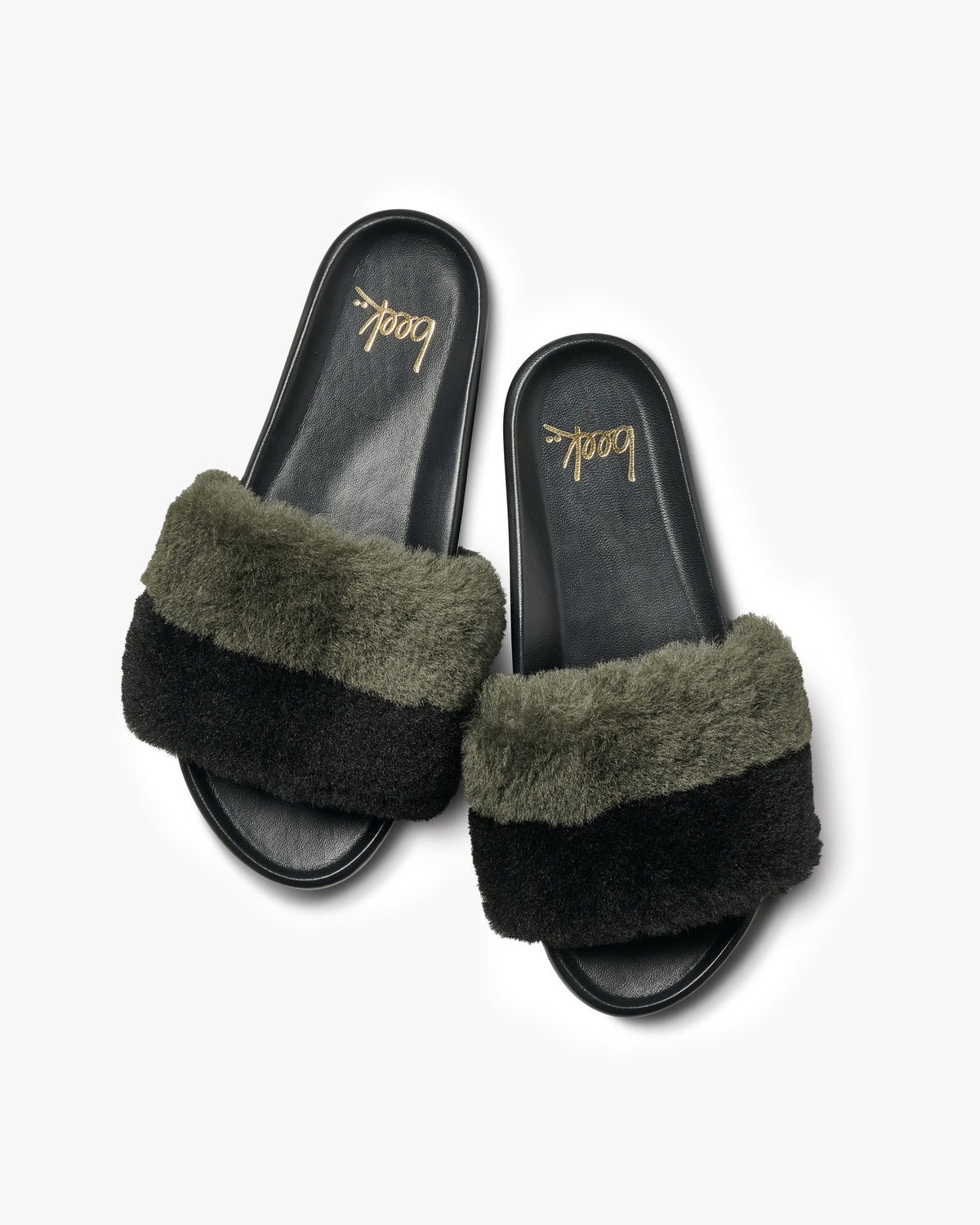 Gallito Más Shearling slide sandals in army/black - product top shot