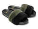 Gallito Más Shearling slide sandals in army/black - product angle shot