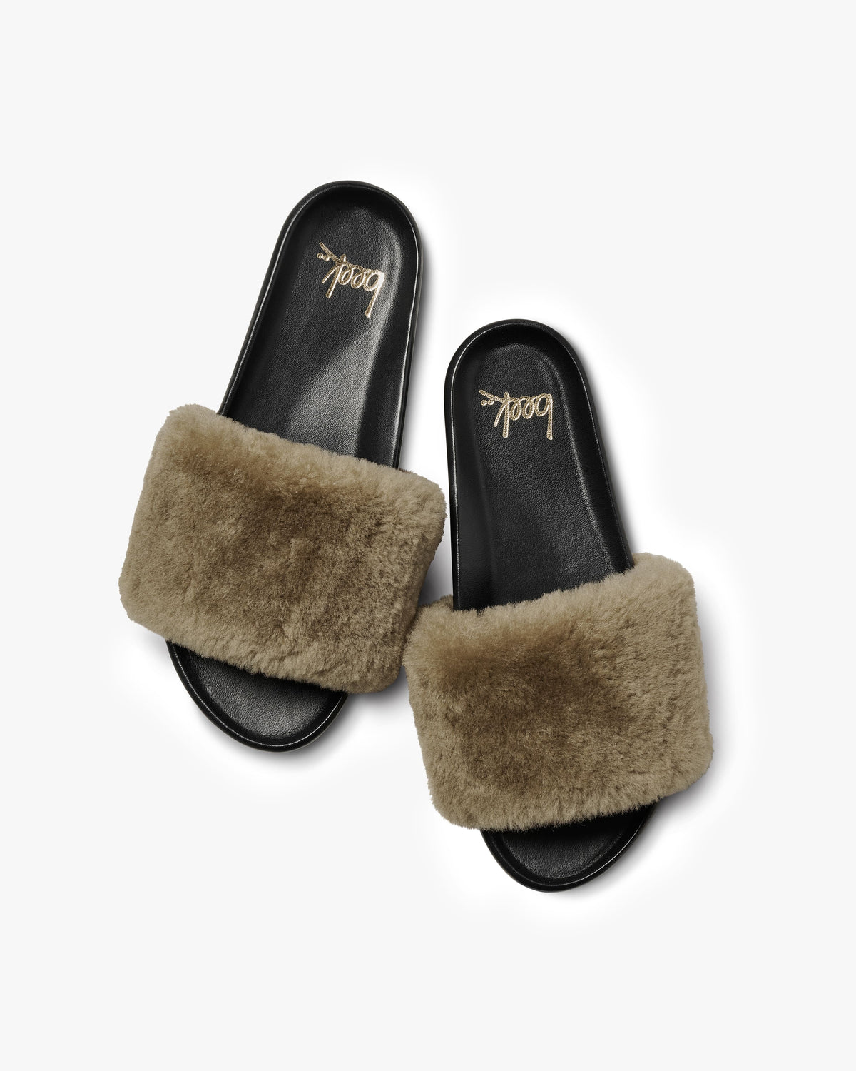 Gallito Más Shearling slide sandals in bronze/black - product side shot