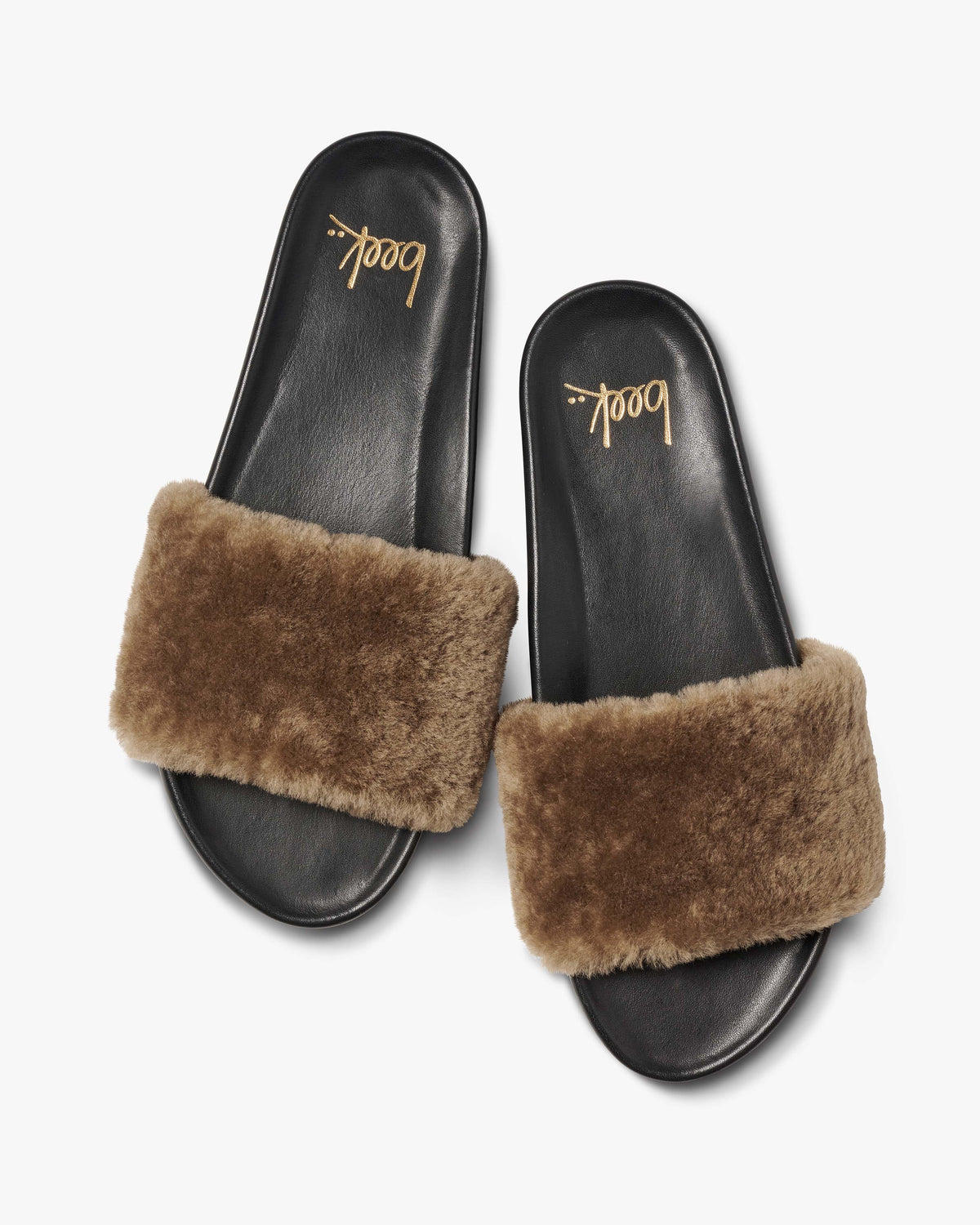 Gallito Más Shearling slide sandals in bronze/black - product top shot