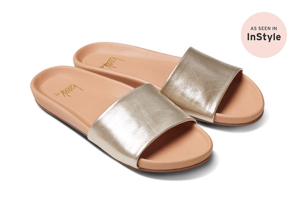 Gallito slide sandal - platinum/beach - angle shot - as seen in InStyle