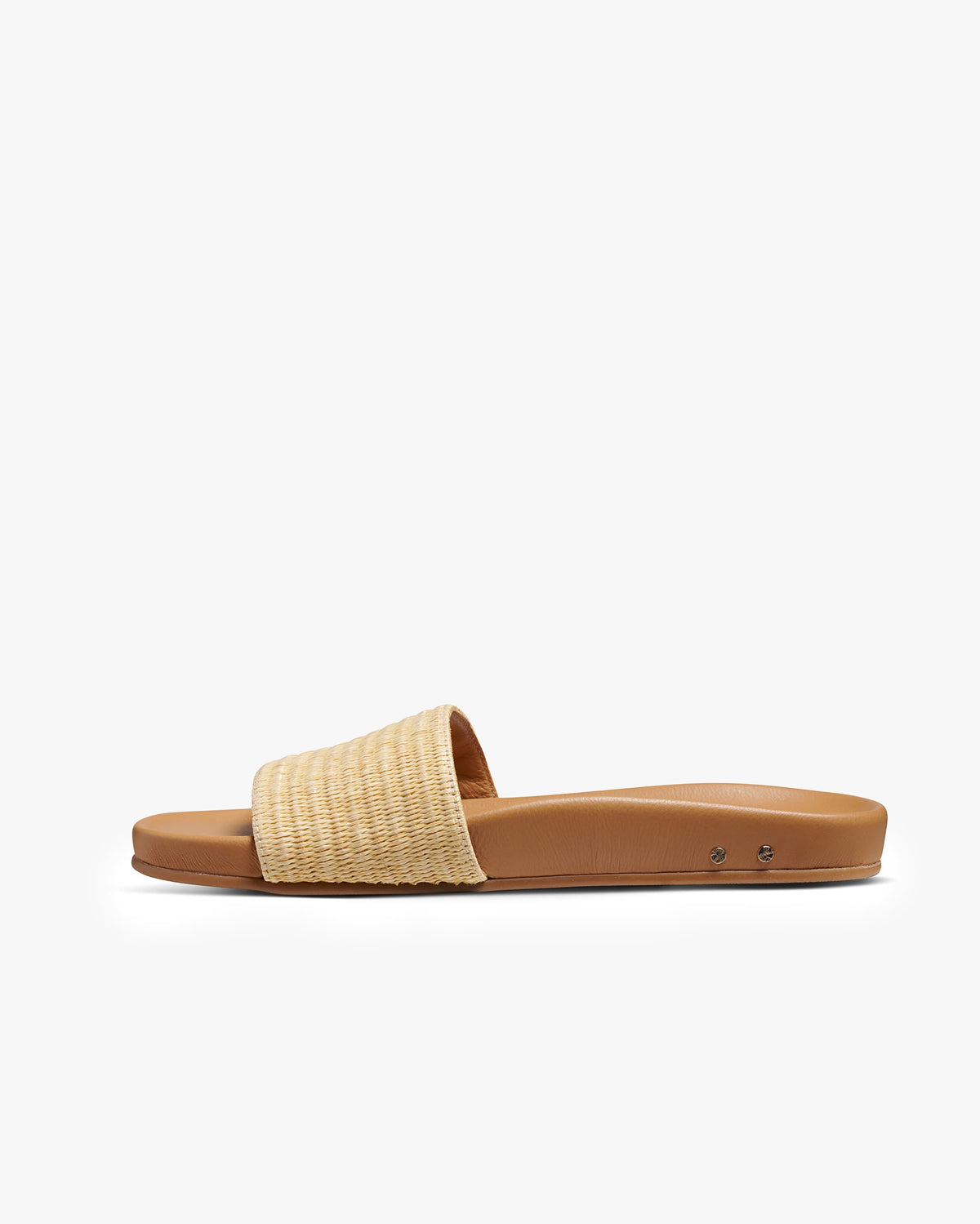 Gallito Raffia leather slide sandal in honey - product side shot