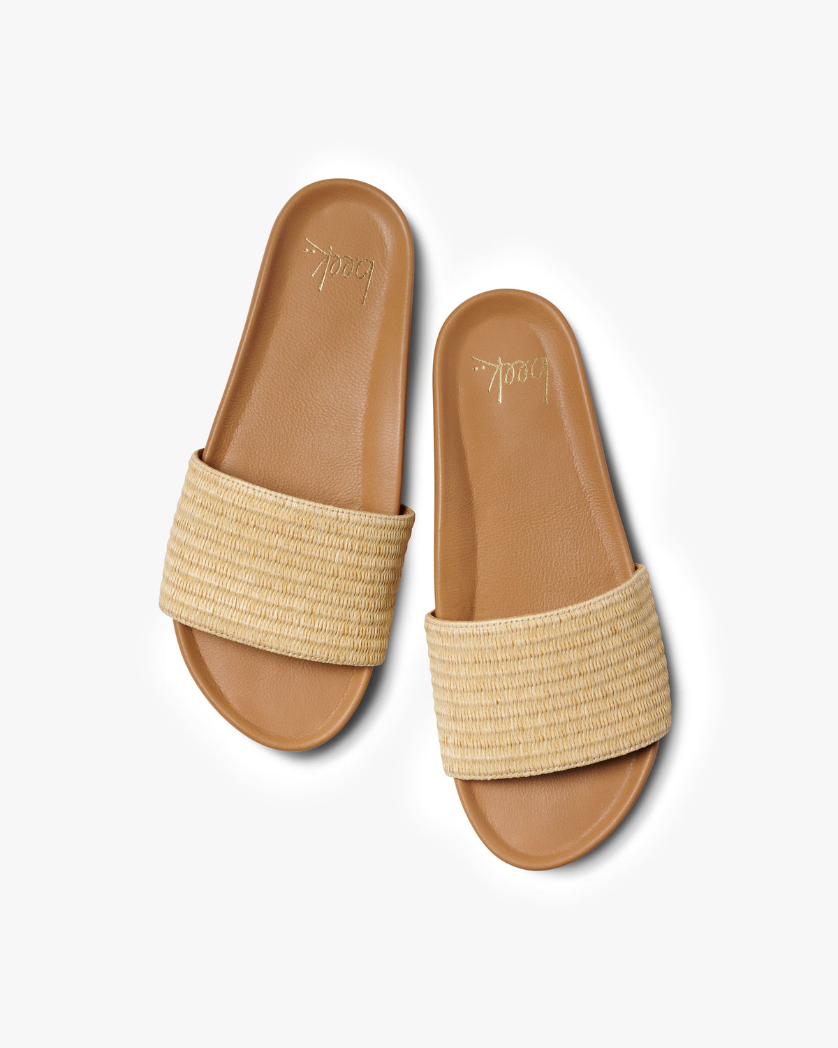 Gallito Raffia leather slide sandal in honey - product top shot