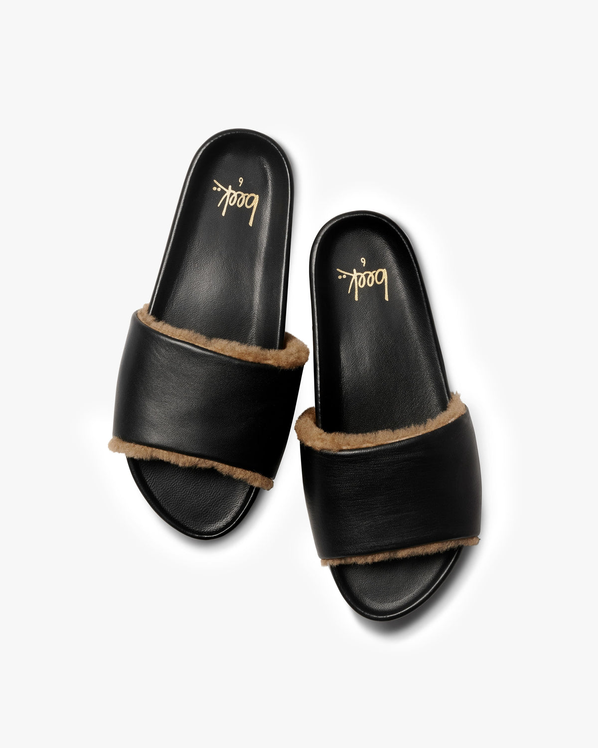 Gallito Shearling slide sandal - black - top shot