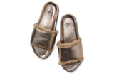 Gallito Shearling leather slide sandals in bronze - top shot