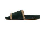 Gallito Shearling suede slides in forest - side shot