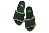 Gallito Shearling suede slides in forest - top shot