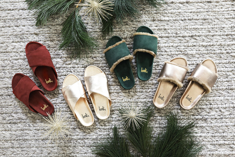 Gold leather slides online