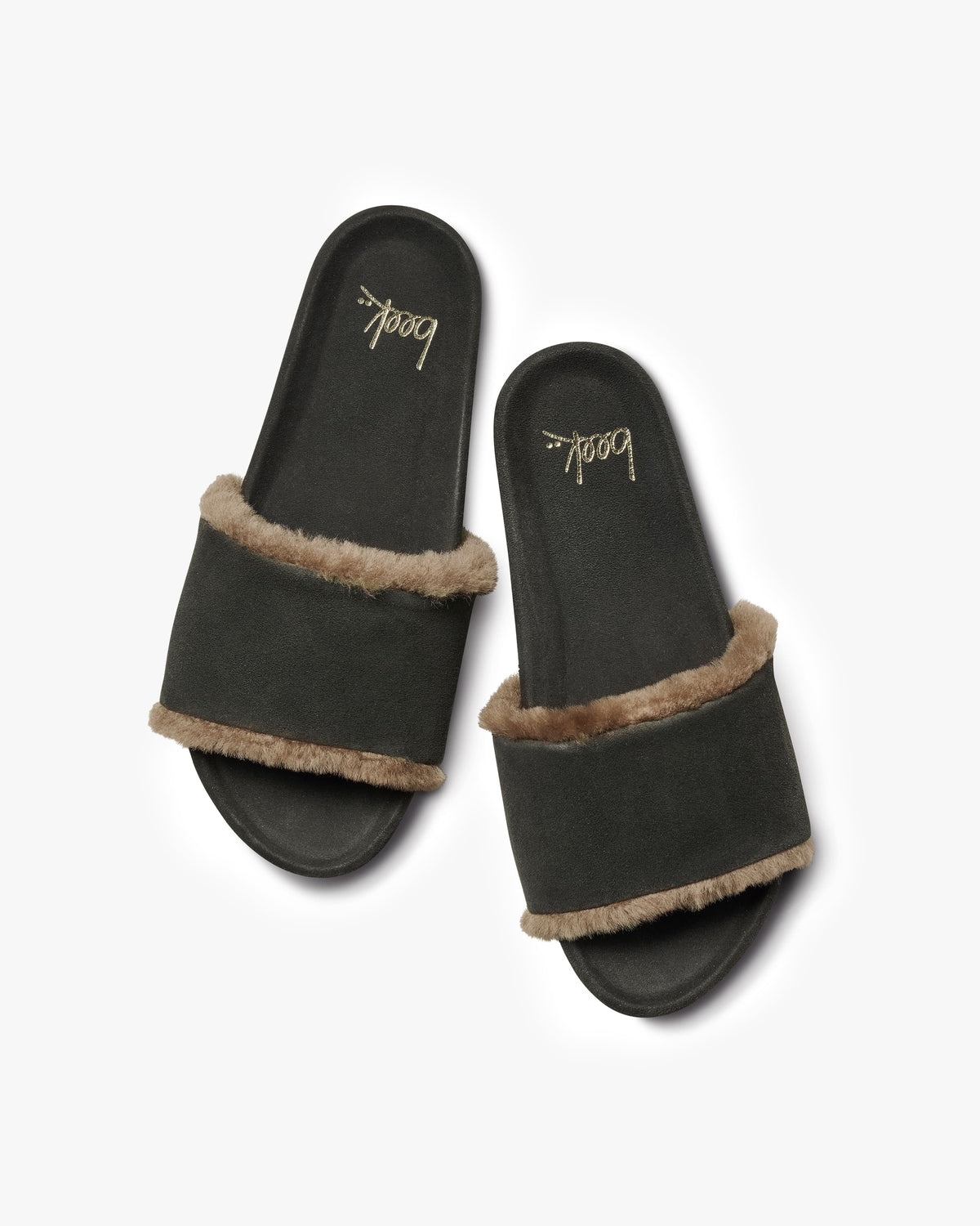 Gallito Shearling suede slide sandals in ivy - product top shot