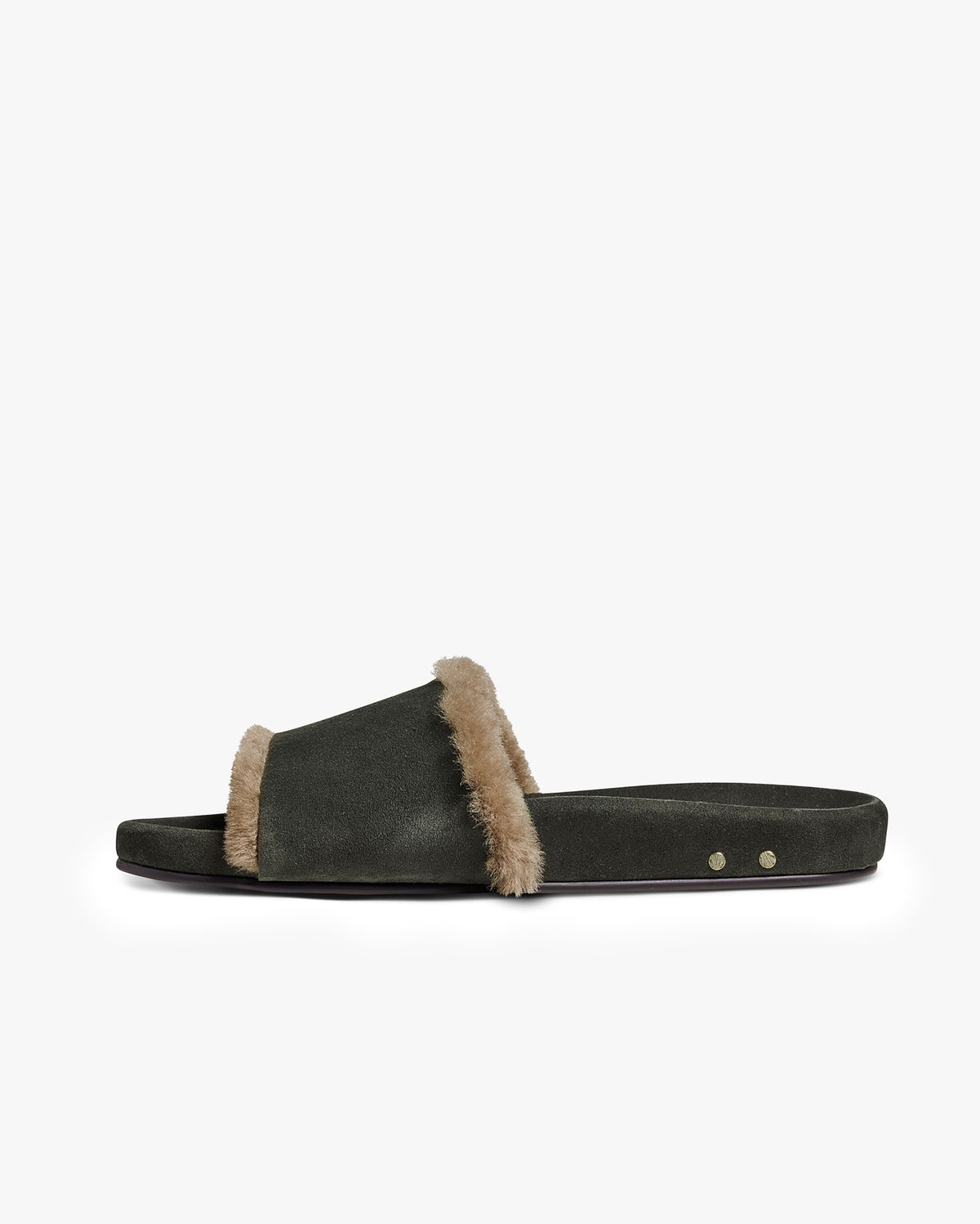 Gallito Shearling suede slide sandals in ivy - product side shot