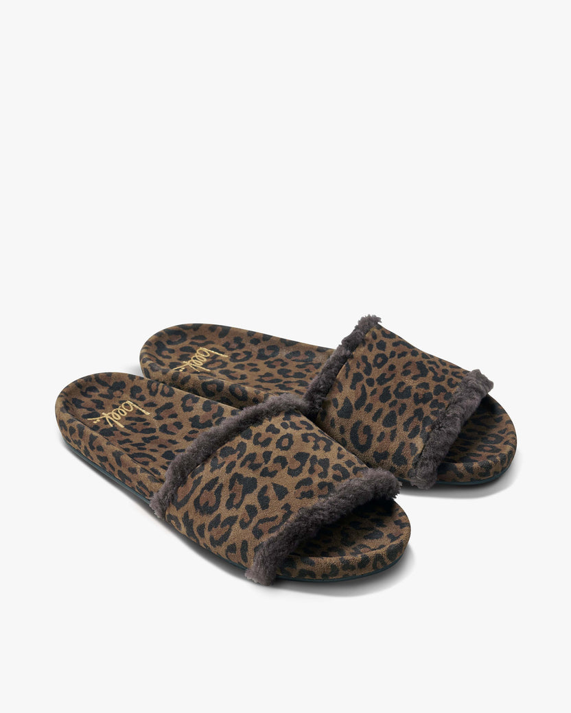 Gallito Shearling suede slide sandal in leopard - product angle shot