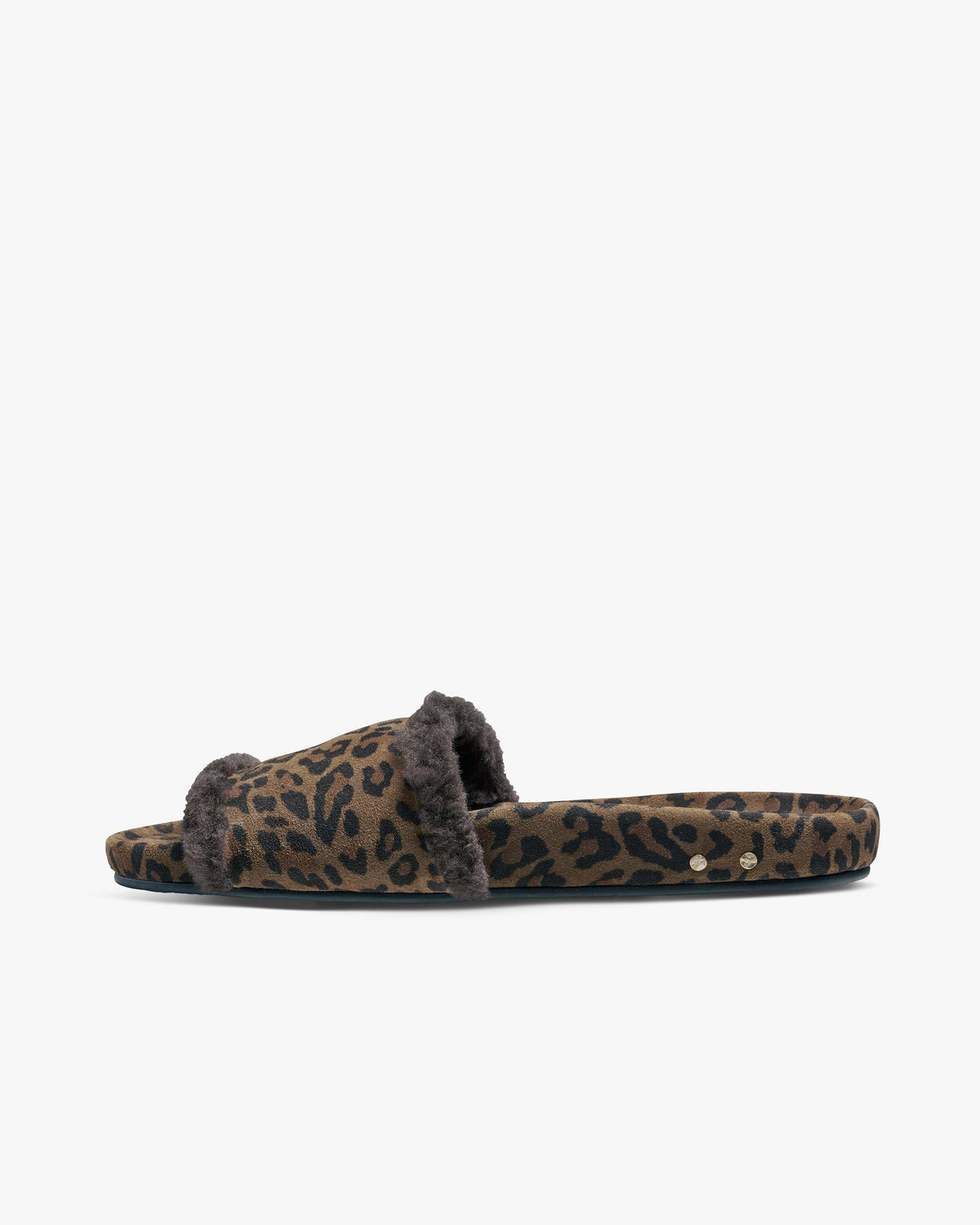 Gallito Shearling suede slide sandal in leopard - product side shot