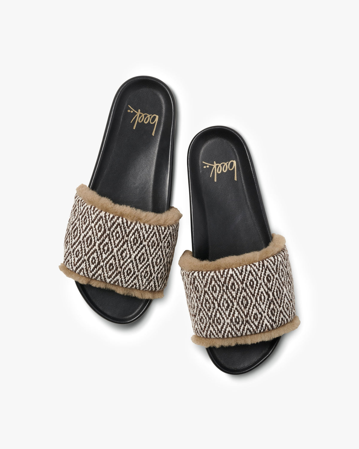 Gallito Shearling leather slide sandals in multi/black - product top shot
