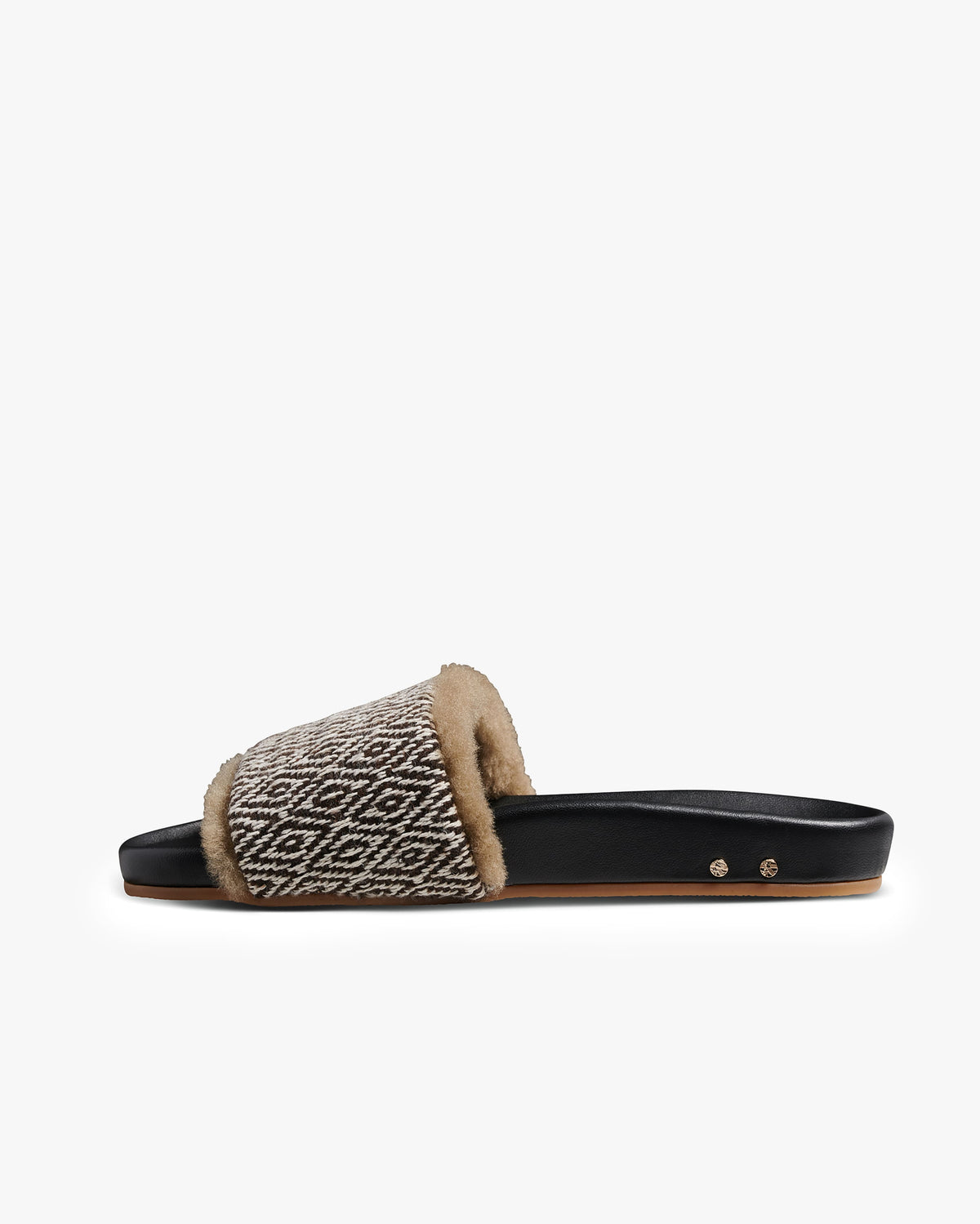 Gallito Shearling leather slide sandals in multi/black - product side shot