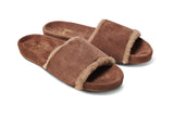Gallito Shearling suede slide sandal in pecan - angle shot