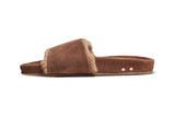 Gallito Shearling suede slide sandal in pecan - side shot