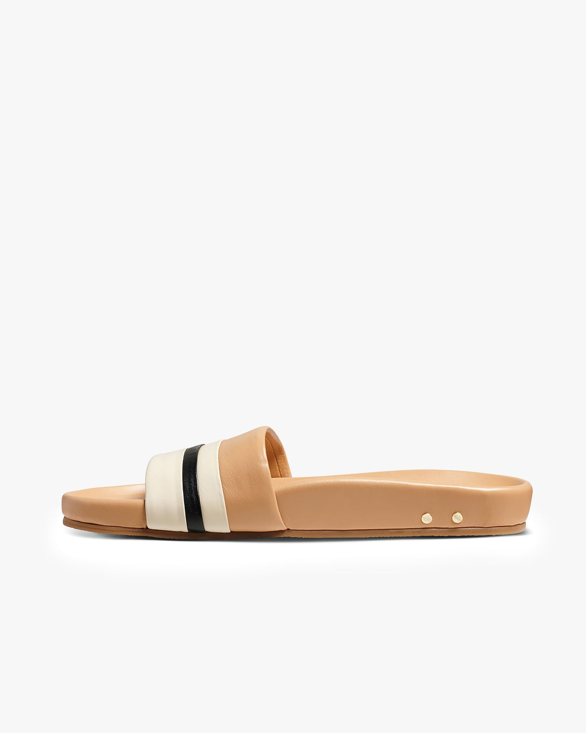 Gallito Stripe leather slide sandal in eggshell/beach - product side shot