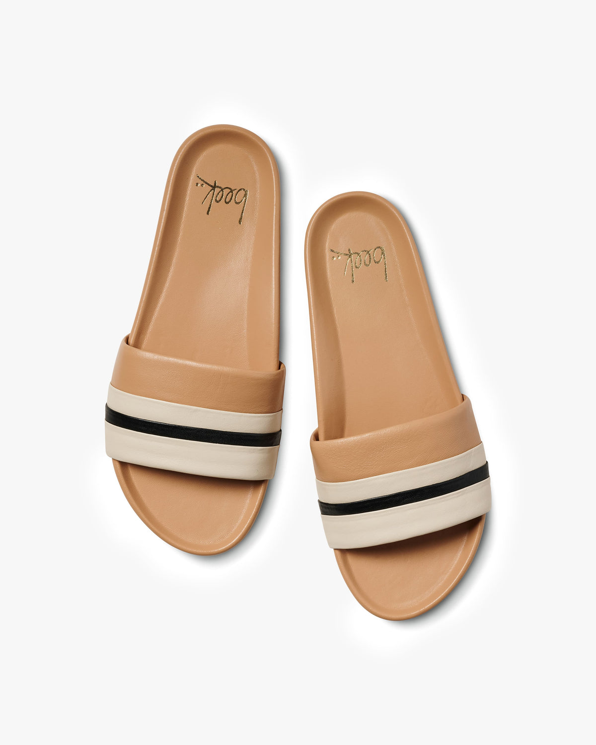 Gallito Stripe leather slide sandal in eggshell/beach - product top shot