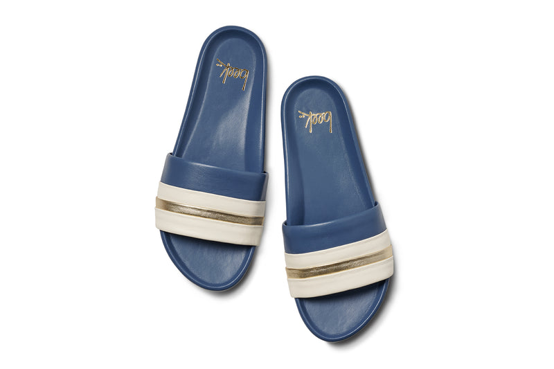Gallito Stripe leather slide sandal in navy - product top shot
