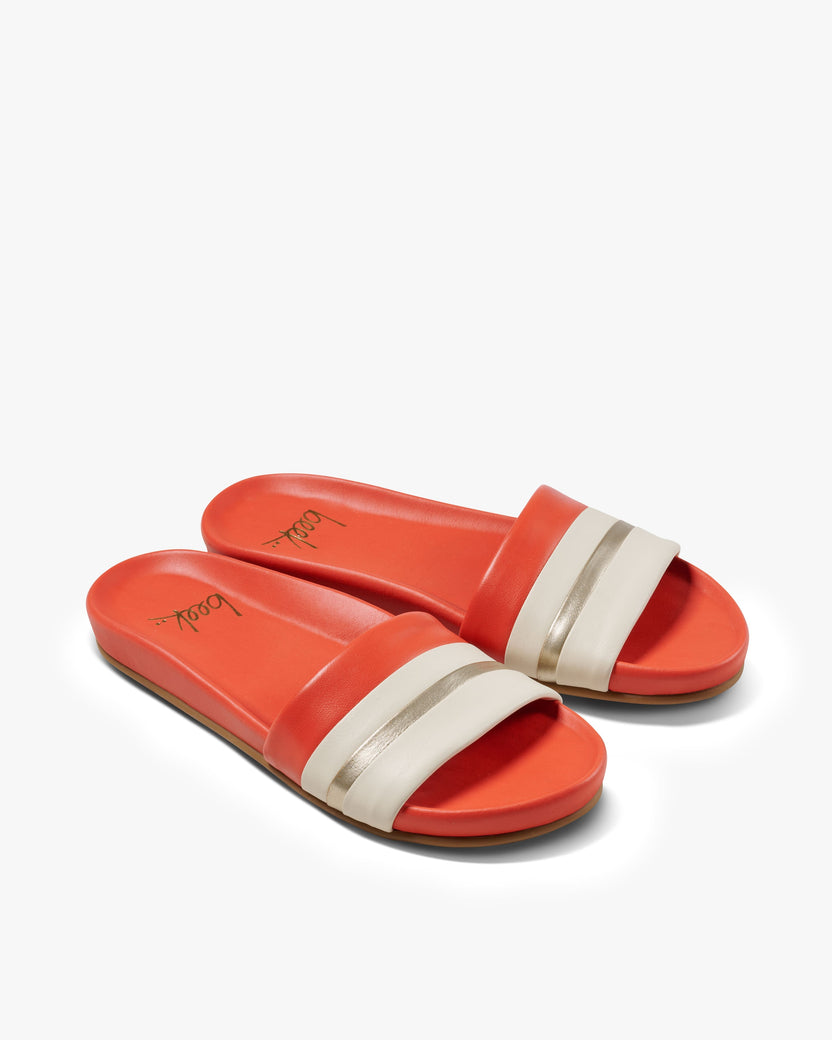 Gallito Stripe leather slide sandals in tomato - product angle shot
