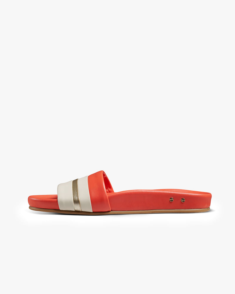 Gallito Stripe leather slide sandals in tomato - product side shot