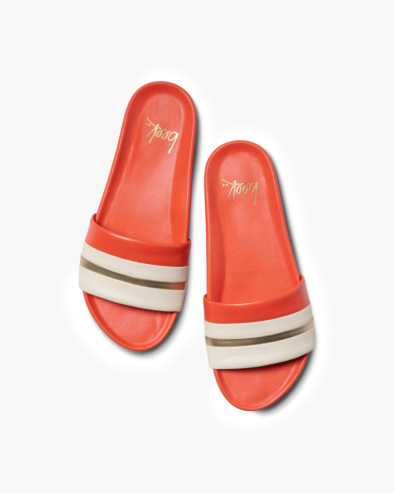 Gallito Stripe leather slide sandals in tomato - product top shot